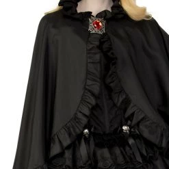 Rubie's Halloween Costumes Black Satin Cape With Red Gem And Metal Clasp Halloween Ladies Costume