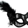 Sweidas Costume Accessories Black Lace With Feathers Ladies Masquerade Eye Mask Costume Accessory