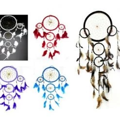 JD Dream Catchers With 5 Rings And Feathers Wall Hanging Decoration Home & Garden