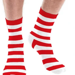 Unbranded Mens Womens Wheres Wally Crew Socks Red & White Stripe