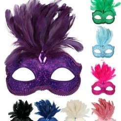 Tomfoolery Burlesque Glitter Masquerade Mask With Feathers And Gem Costume Mask