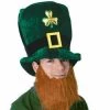 Unbranded St Patricks Day Irish Green Leprechaun Top Hat With Ginger Beard Costume Access