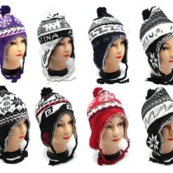 JD Party Costume Accessories Fashionable Beanie Hat With Strings Assorted Designs Ladies Knitted Beanie