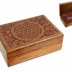 MAL Flower Of Life Carved Wooden Jewellery Trinket Box Hand Craved Home & Garden