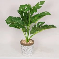 MALMAR Home & Garden Artificial Fern Plant In White Filigree Pot, 43cm Fake Foliage Home Garden Decor