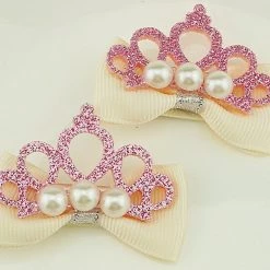 AliExpress Costume Accessories 2 X Pearl Glitter Tiara Hair Bow Hair Clips Baby Girl Toddler Hair Ribbon Bow