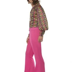 Smiffy's 1960s Hippie Suit Peace Symbol Shirt & Flared Neon Pink Trousers Mens Costume Costumes