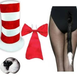 Crazy Costume Deals Dr Seuss Cat In The Hat Nose Bow Tie Top Hat Kids Boys Girls Costume KIT Costume Accessories