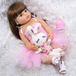 AliExpress Realistic Toddler Baby Doll Katarina With Dummy Baby Bottle & Toy 55cm Posable