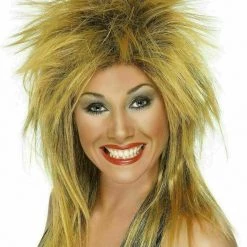 Smiffys Rock Diva Wig 80s Mullet Punk Ladies Fancy Dress Tina Turner Costume Wig Wigs