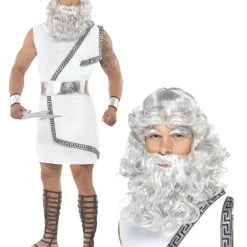 Smiffys Greek God Zeus Long Grey Wavy Wig And Beard Accessory And Mens Costume Men's Costume