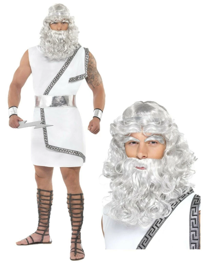 Smiffys Greek God Zeus Long Grey Wavy Wig And Beard Accessory And Mens Costume Men's Costume 1 Smiffys Greek God Zeus Long Grey Wavy Wig And Beard Accessory And Mens Costume Men's Costume