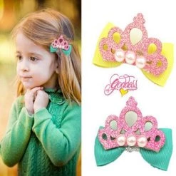 AliExpress Costume Accessories 2 X Pearl Glitter Tiara Hair Bow Hair Clips Baby Girl Toddler Hair Ribbon Bow