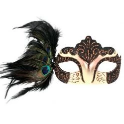 Tomfoolery Burlesque Glitter& Gems Masquerade Mask With Peacock Feathers & Ribbons Costume Accessories