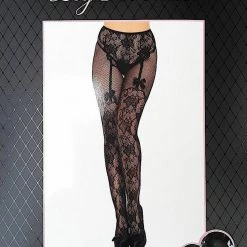 Tomfoolery Leg Avenue Black Fleur De Lace Garter Illusion Crotchless Fishnet Stockings