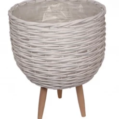 MAL White Wicker Plant Holder On Stand Indoor Outdoor For Articificial Real Planter Home & Garden