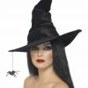Smiffys Halloween Costumes Black Velour Witch Hat With Spider Halloween Ladies Costume Hat