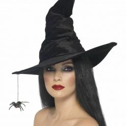 Smiffys Halloween Costumes Black Velour Witch Hat With Spider Halloween Ladies Costume Hat