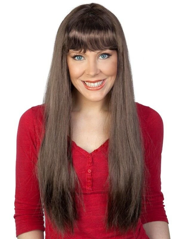 Tomfoolery Wigs Kath Long Brown Brunette Wig With Fringe From Kath And Kim Costume Wig 1 Tomfoolery Wigs Kath Long Brown Brunette Wig With Fringe From Kath And Kim Costume Wig