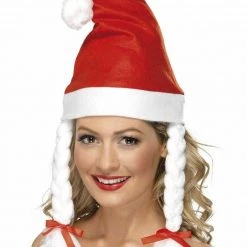 Smiffys Christmas Costume Accessories Christmas Novelty Unisex Hat With Braid XMAS Party Santa Costume Dress Up