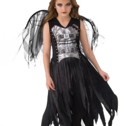 Rubies Black Death Fallen Angel Girls Halloween Costume Wings & Halo Size 8-10