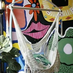 MALMAR 130cm Hanging Macrame Chair In White Boho Themed Home & Garden