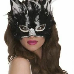 Balloon Agencies Black Feathered Cat Masquerade Mask Costume Accessory Costume Accessories