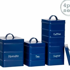 RINKIT Set Of 4 Vintage Kitchen Canisters Tea Coffee Sugar Biscuit Home Decor