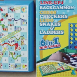 Aussie Toys 6 In 1 Family Board Game Kid Toy Connect 4 Checkers Snakes & Ladders Ludo Games