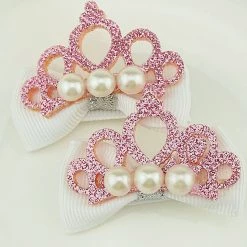 AliExpress Costume Accessories 2 X Pearl Glitter Tiara Hair Bow Hair Clips Baby Girl Toddler Hair Ribbon Bow