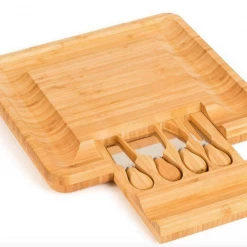 Unbranded Wooden Cheese Platter Board & Pate Cheese Knife Set 5Pce Set