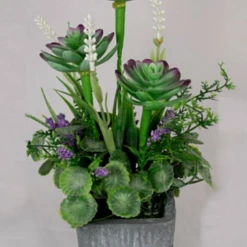 MAL 31cm Potted Artificial Coloured Flowers Foilage Flowering Plant Stone Plant Pot