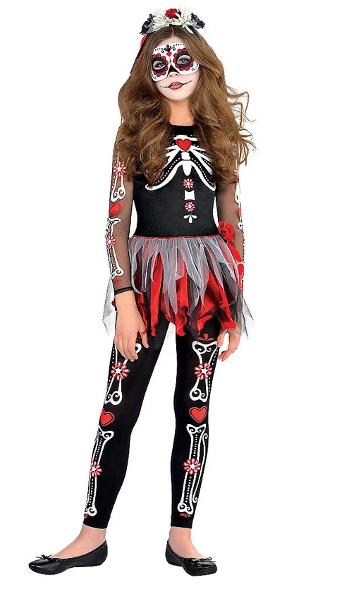 Amscan Day Of The Dead Girls Halloween Costume Tutu Mask Leggings & Headband Halloween Costumes 1 Amscan Day Of The Dead Girls Halloween Costume Tutu Mask Leggings & Headband Halloween Costumes