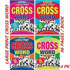 JEN 4 Pack Of A4 Large Print Crossword Puzzle Books 240 Puzzles To Solves Fun Games Home & Garden