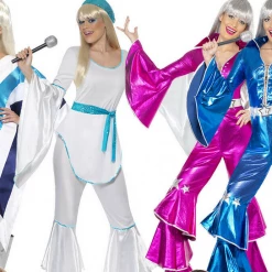 Smiffys Costumes 1970s 70s Abba Ladies Costume Super Trooper Mamma Mia Costume Jumpsuits Poncho