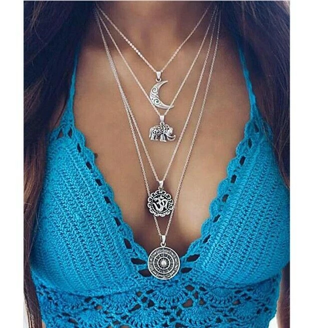Unbranded Bohemian Multilayer Chain Punk Elephant Moon Shell Pendants Ladies Necklace Fashion Jewelry 1 Unbranded Bohemian Multilayer Chain Punk Elephant Moon Shell Pendants Ladies Necklace Fashion Jewelry