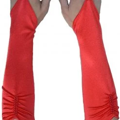 Aussie Toys Formal Wedding 20s Flapper Fingerless Long Satin Beaded Gloves White Black Red Costume Accessories