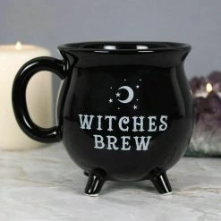 MAL Witches Brew Black Cauldron Coffee Mug Cup With Moon & Stars In Gift Box Home & Garden