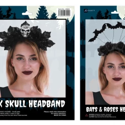 JD Party Dark Skull Bats And Roses Halloween Headband Costume Accessory