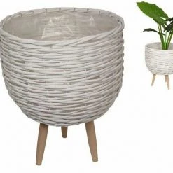 MAL Natural Wicker Plant Holder On Stand Indoor Outdoor Articificial Real Planter