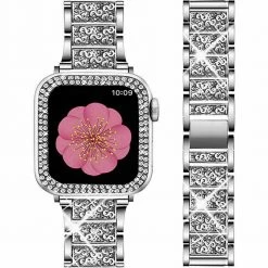 Elegancensplendour Rhinestone Apple Watch Band Bracelet & Diamante Glass Screen Protector
