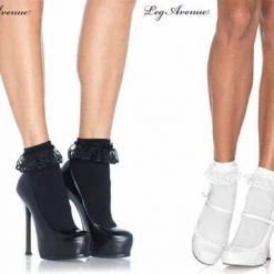 Lace Ruffle Ankle Socks Black Or White 50s Costume Socks | Leg Avenue Costume Accessories