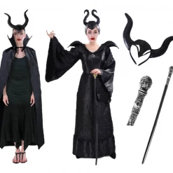 JD Adult Womens Maleficent Mistress Of Evil Queen Headpiece Halloween Black Cape