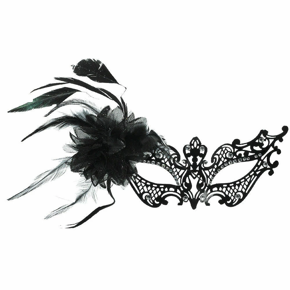Balloon Agencies Black Filigree Feather Masquerade Ladies Mask 1 Balloon Agencies Black Filigree Feather Masquerade Ladies Mask