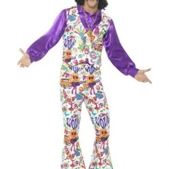 Smiffys Men's Costume Groovy Hippie 60s Mens Costume Disco 70s Costume