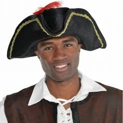 Balloon Agencies Costume Accessories Black Buccaneer Pirate Hat With Feather Caribbean Costume Accessory