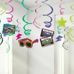 Balloon Agencies Party Supplies 80s Party Hanging Swirls Decorations Cassette Tapes Boombox Sun Glasses