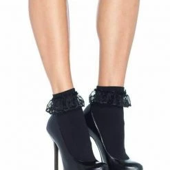 Lace Ruffle Ankle Socks Black Or White 50s Costume Socks | Leg Avenue Costume Accessories