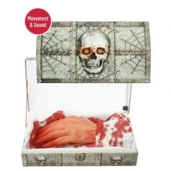 Tomfoolery Animated Moving Bloody Hand Skull Gift Box With Sound Halloween Decoration Prop