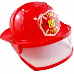 Sweidas Costume Accessories Fireman Fire Fighter Chief Red Helmet Visor Adult Kids Costume Hat Hard Plastic